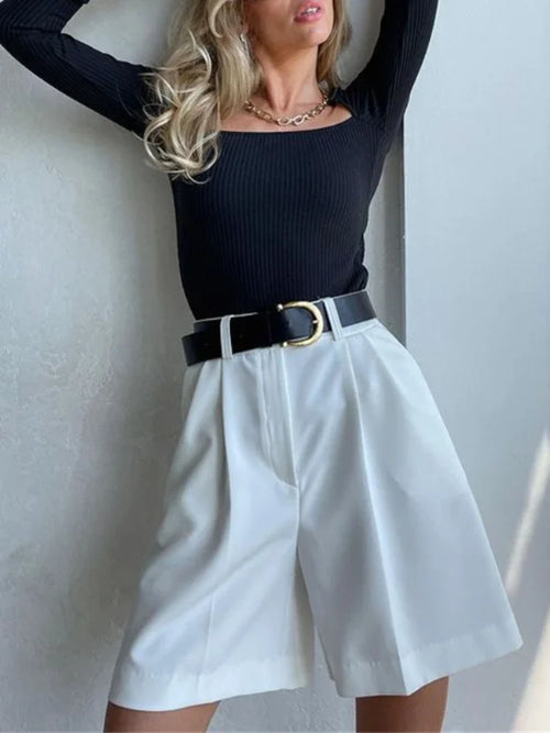 Solid Women's Summer Shorts High Waist Loose Zipper Shorts for Women-Shorts-Arimonz-Arimonz