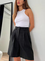 Solid Women's Summer Shorts High Waist Loose Zipper Shorts for Women-Shorts-Arimonz-Arimonz