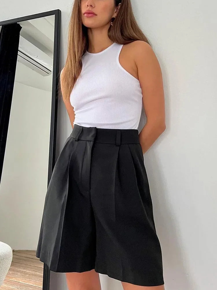 Solid Women's Summer Shorts High Waist Loose Zipper Shorts for Women-Shorts-Arimonz-Arimonz
