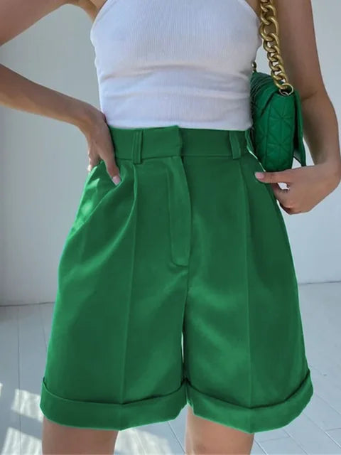Solid Women's Summer Shorts High Waist Loose Zipper Shorts for Women-Shorts-Arimonz-green-L-Arimonz