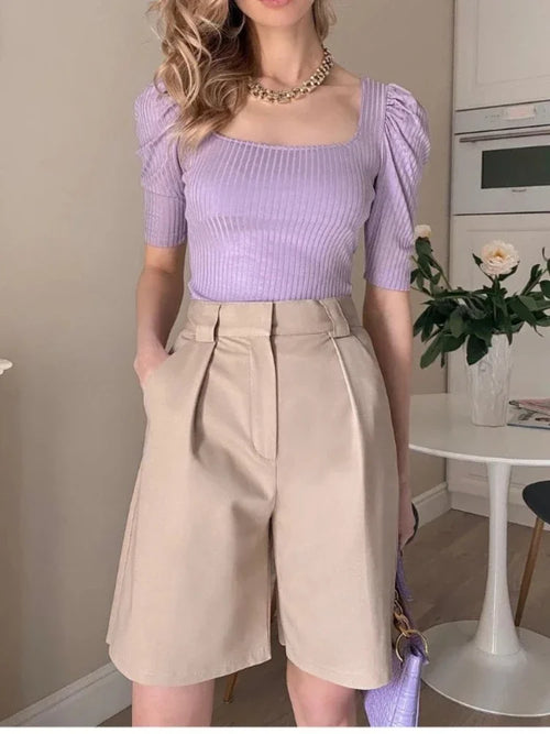 Solid Women's Summer Shorts High Waist Loose Zipper Shorts for Women-Shorts-Arimonz-Arimonz