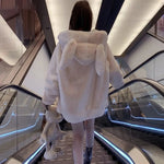 Spring Fluffy Jacket With Rabbit Ears Sleeve Zipper Faux Fur Hoodie-Fuzzy Jackets-Arimonz-Arimonz