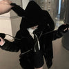 Spring Fluffy Jacket With Rabbit Ears Sleeve Zipper Faux Fur Hoodie-Fuzzy Jackets-Arimonz-Arimonz