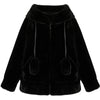 Spring Fluffy Jacket With Rabbit Ears Sleeve Zipper Faux Fur Hoodie-Fuzzy Jackets-Arimonz-Black-L-Arimonz