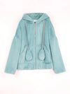 Spring Fluffy Jacket With Rabbit Ears Sleeve Zipper Faux Fur Hoodie-Fuzzy Jackets-Arimonz-Light green-L-Arimonz