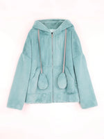 Spring Fluffy Jacket With Rabbit Ears Sleeve Zipper Faux Fur Hoodie-Fuzzy Jackets-Arimonz-Light green-L-Arimonz