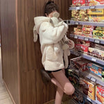 Spring Fluffy Jacket With Rabbit Ears Sleeve Zipper Faux Fur Hoodie-Fuzzy Jackets-Arimonz-white color-L-Arimonz