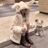 Spring Fluffy Jacket With Rabbit Ears Sleeve Zipper Faux Fur Hoodie-Fuzzy Jackets-Arimonz-Arimonz