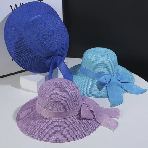 Straw Beach Hat with Ribbon Sun Protection Summer Outing Hat-Summer Hats-Arimonz-Arimonz