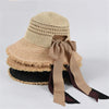 Straw Bow Raffia Summer Hat Wide Brim Bucket Cap Beach Women Hat-Summer Hats-Arimonz-Arimonz