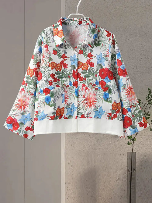 Street Print Shirt Pants Women Set Single Collar Shirt Pant Set-Wear To Work Sets-Arimonz-Arimonz