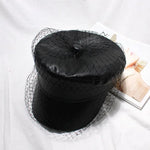 Street Style Newsboy Denim Beret with Mesh Lace Flat Cap for Women-Women's Caps-Arimonz-Black Leather-21-22in-Arimonz