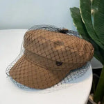 Street Style Newsboy Denim Beret with Mesh Lace Flat Cap for Women-Women's Caps-Arimonz-Brown-21-22in-Arimonz