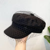 Street Style Newsboy Denim Beret with Mesh Lace Flat Cap for Women-Women's Caps-Arimonz-Arimonz