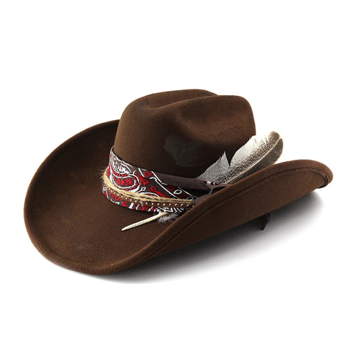 Stylish Cowboy Hats with Feather and Wide Brim Trendy Fedora Caps for Outdoor Activities Unisex Fashion Accessories-Arimonz-Arimonz