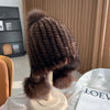 Stylish Winter Warm Mink Fur Hat with Fox Fur Pompom Beanies Cap-Winter Hats-Arimonz-Arimonz