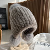 Stylish Winter Warm Mink Fur Hat with Fox Fur Pompom Beanies Cap-Winter Hats-Arimonz-Arimonz