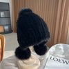 Stylish Winter Warm Mink Fur Hat with Fox Fur Pompom Beanies Cap-Winter Hats-Arimonz-Black-Arimonz