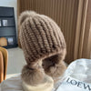 Stylish Winter Warm Mink Fur Hat with Fox Fur Pompom Beanies Cap-Winter Hats-Arimonz-Light brown-Arimonz