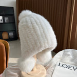 Stylish Winter Warm Mink Fur Hat with Fox Fur Pompom Beanies Cap-Winter Hats-Arimonz-White-Arimonz