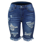 Summer Denim Shorts Mid Waist Ripped Frayed Hem Stretchy Jean Shorts-Denim Shorts-Arimonz-Arimonz