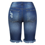Summer Denim Shorts Mid Waist Ripped Frayed Hem Stretchy Jean Shorts-Denim Shorts-Arimonz-Arimonz
