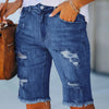 Summer Denim Shorts Mid Waist Ripped Frayed Hem Stretchy Jean Shorts-Denim Shorts-Arimonz-Arimonz