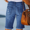 Summer Denim Shorts Mid Waist Ripped Frayed Hem Stretchy Jean Shorts-Denim Shorts-Arimonz-Arimonz