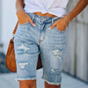 Summer Denim Shorts Mid Waist Ripped Frayed Hem Stretchy Jean Shorts-Denim Shorts-Arimonz-Arimonz