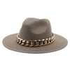 Summer Fedora with Chain Belt Sun Straw Panama Outdoor Beach Hat-Hats-Arimonz-Arimonz