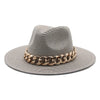 Summer Fedora with Chain Belt Sun Straw Panama Outdoor Beach Hat-Hats-Arimonz-Arimonz