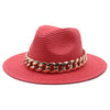 Summer Fedora with Chain Belt Sun Straw Panama Outdoor Beach Hat-Hats-Arimonz-Arimonz