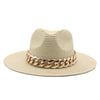 Summer Fedora with Chain Belt Sun Straw Panama Outdoor Beach Hat-Hats-Arimonz-Arimonz