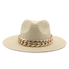 Summer Fedora with Chain Belt Sun Straw Panama Outdoor Beach Hat-Hats-Arimonz-Arimonz