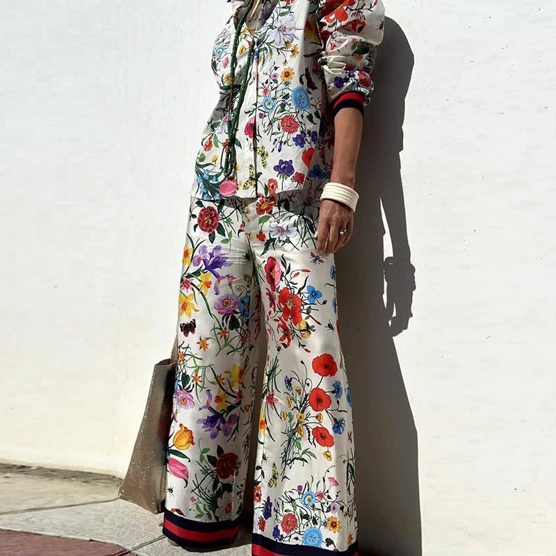 Summer Pattern Printing Holiday 2pc Sets Long Sleeved Shirt Outfit-Wear To Work Sets-Arimonz-Arimonz