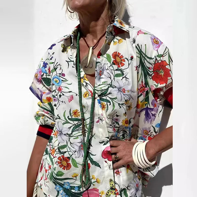 Summer Pattern Printing Holiday 2pc Sets Long Sleeved Shirt Outfit-Wear To Work Sets-Arimonz-Arimonz