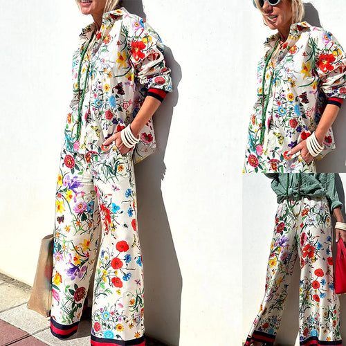 Summer Pattern Printing Holiday 2pc Sets Long Sleeved Shirt Outfit-Wear To Work Sets-Arimonz-Arimonz