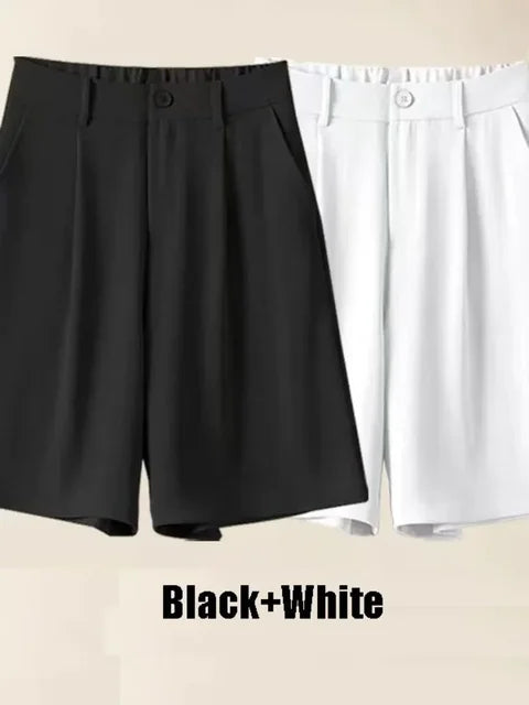 Summer Shorts Loose Ventilate Solid High Waisted Short for Women-Shorts-Arimonz-Black and White-S-Arimonz