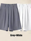 Summer Shorts Loose Ventilate Solid High Waisted Short for Women-Shorts-Arimonz-Grey and White-S-Arimonz