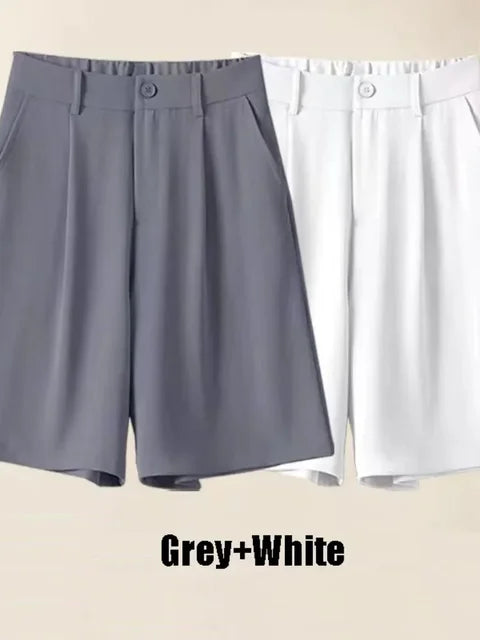 Summer Shorts Loose Ventilate Solid High Waisted Short for Women-Shorts-Arimonz-Grey and White-S-Arimonz