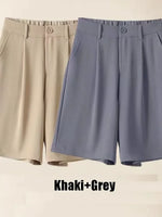 Summer Shorts Loose Ventilate Solid High Waisted Short for Women-Shorts-Arimonz-Khaki and Grey-S-Arimonz
