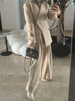 Tassel Design Asymmetric Button Fit Blazer and High Waist Loose Pants-Wear To Work Sets-Arimonz-Arimonz