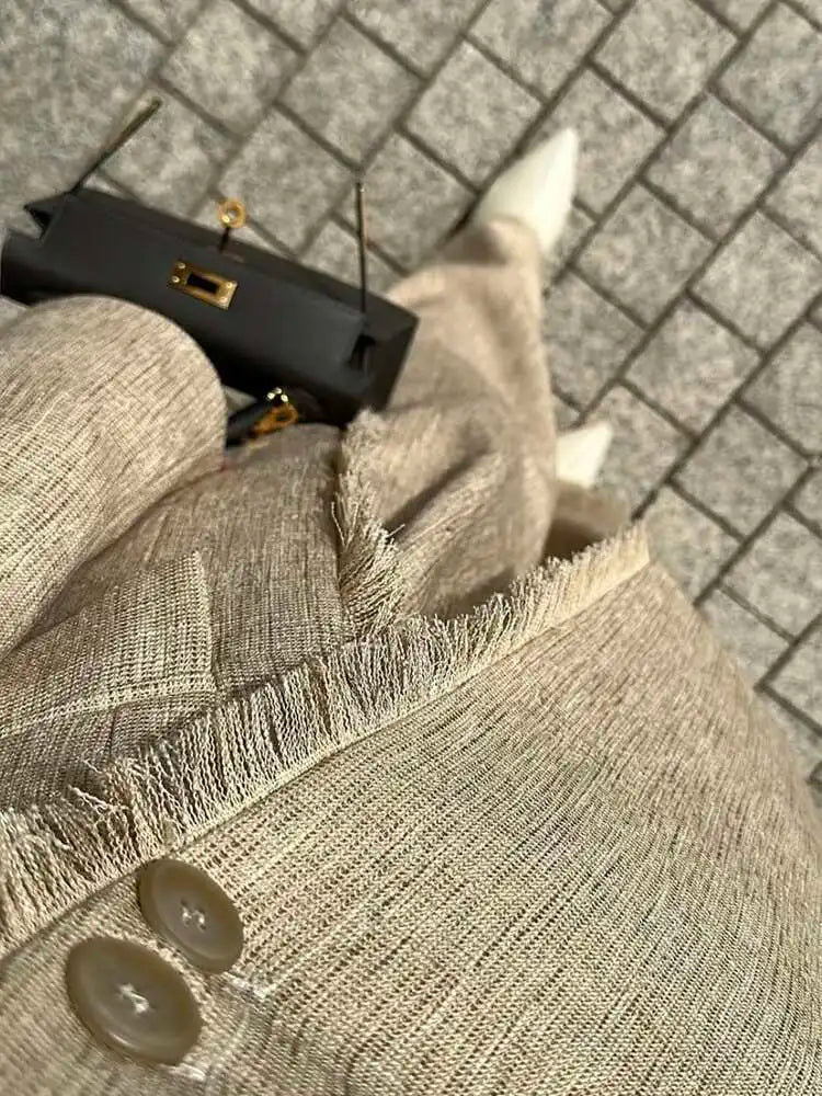 Tassel Design Asymmetric Button Fit Blazer and High Waist Loose Pants-Wear To Work Sets-Arimonz-Arimonz