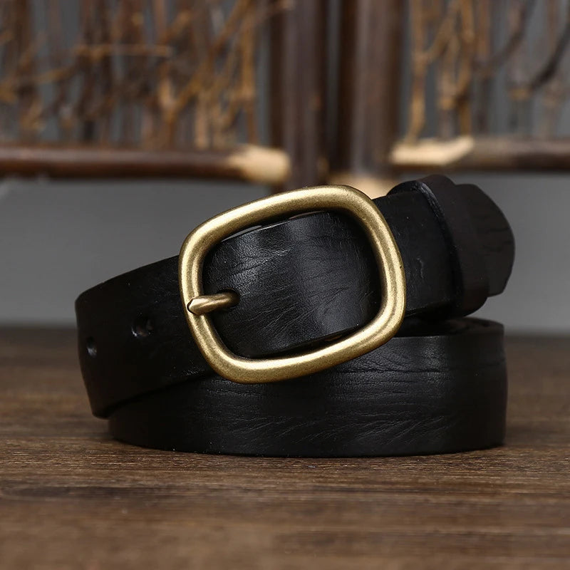 Thick Cowskin Strap with Copper Pin Buckle Retro Genuine Leather Belt-Belts-Arimonz-Arimonz