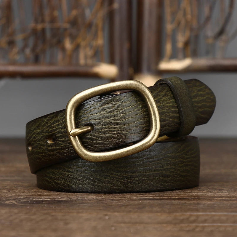 Thick Cowskin Strap with Copper Pin Buckle Retro Genuine Leather Belt-Belts-Arimonz-Arimonz