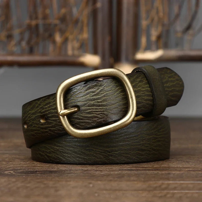 Thick Cowskin Strap with Copper Pin Buckle Retro Genuine Leather Belt-Belts-Arimonz-Green-95cm/37in-Arimonz