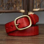 Thick Cowskin Strap with Copper Pin Buckle Retro Genuine Leather Belt-Belts-Arimonz-Red-95cm/37in-Arimonz