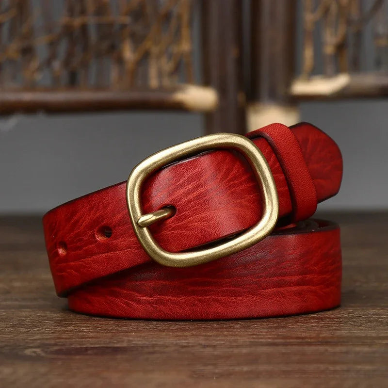 Thick Cowskin Strap with Copper Pin Buckle Retro Genuine Leather Belt-Belts-Arimonz-Red-95cm/37in-Arimonz