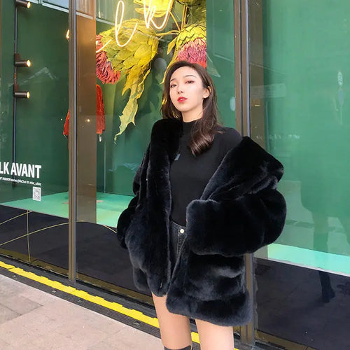 Thickened Mink Velvet Coat Women Winter Clothes Plush Hooded Fur Coat-Fuzzy Jackets-Arimonz-Arimonz