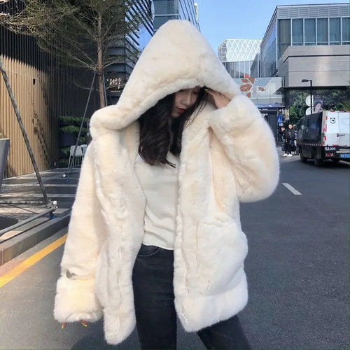 Thickened Mink Velvet Coat Women Winter Clothes Plush Hooded Fur Coat-Fuzzy Jackets-Arimonz-Arimonz